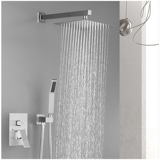 Rain Shower System - Brushed Nickel Shower Head with Handheld