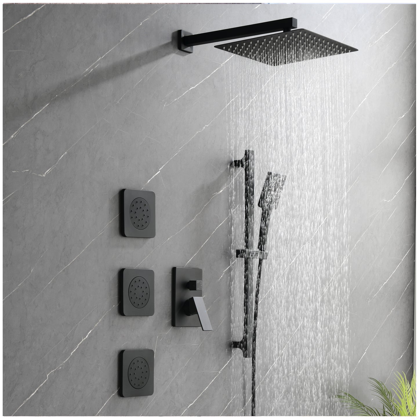 Thermostatic Shower Faucet Set - Black Shower Head with Handheld 12”