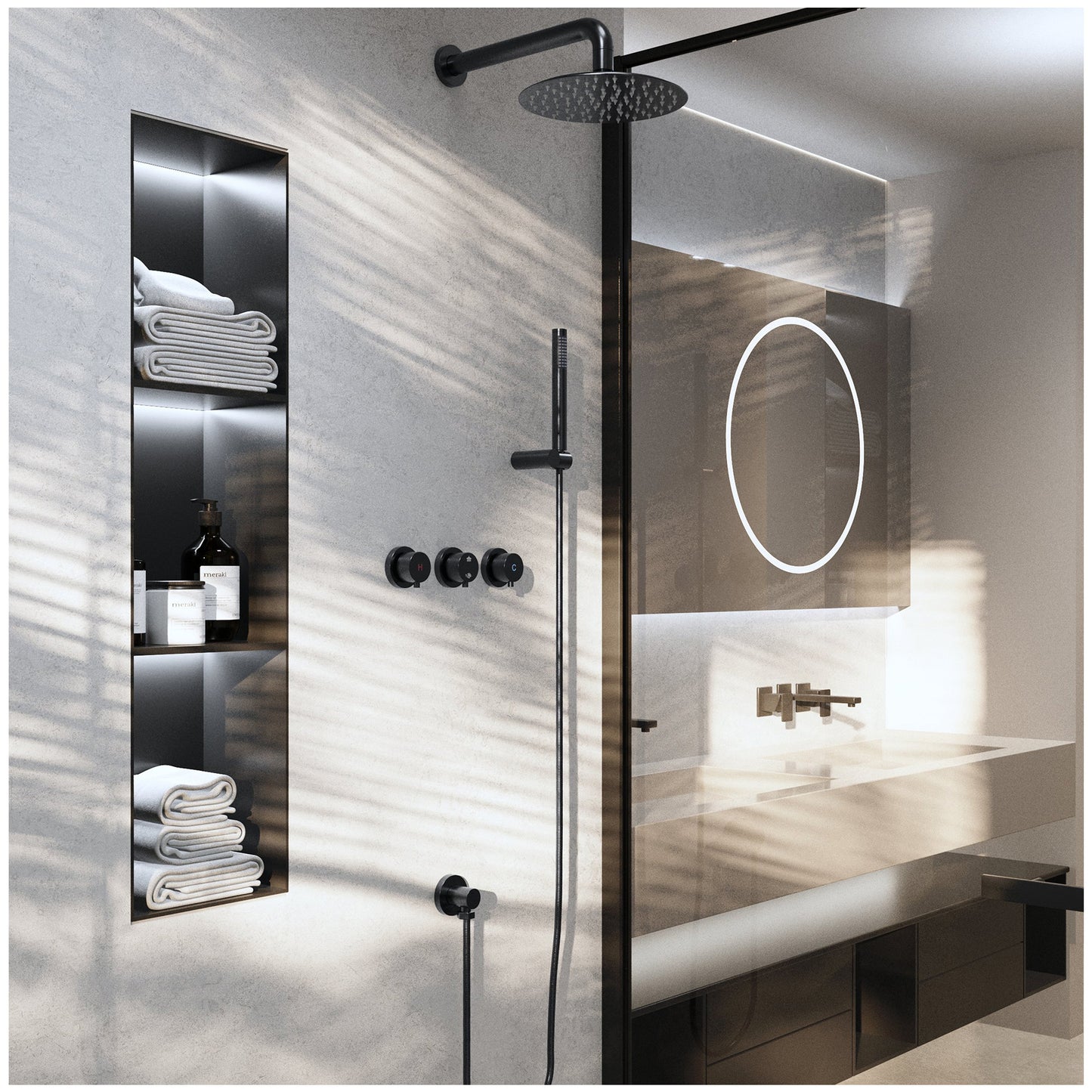 Shower Head with Handheld - Modern Matte Black Rainfall Shower Head