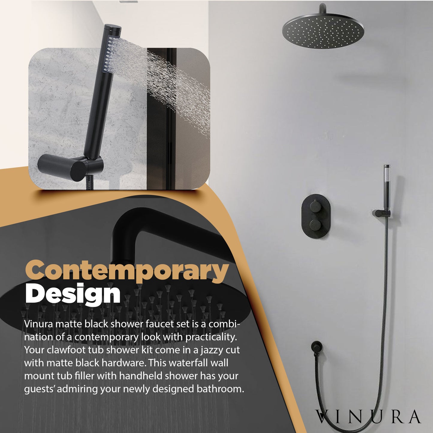 Rain Setting Shower Heads - Matte Black Shower Head and Handle Set