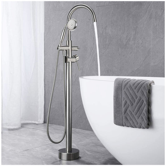 Freestanding Tub Faucet - Brushed Nickel Tub Faucet Set w/ 59” Hose