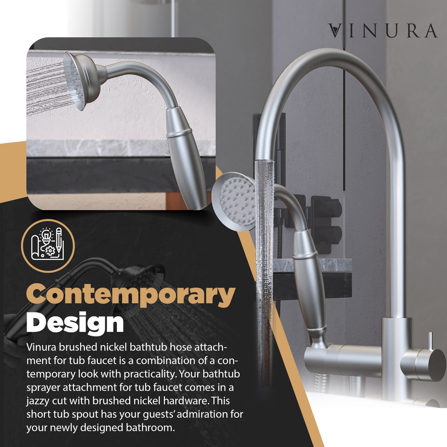 Freestanding Tub Faucet - Brushed Nickel Tub Faucet Set w/ 59” Hose