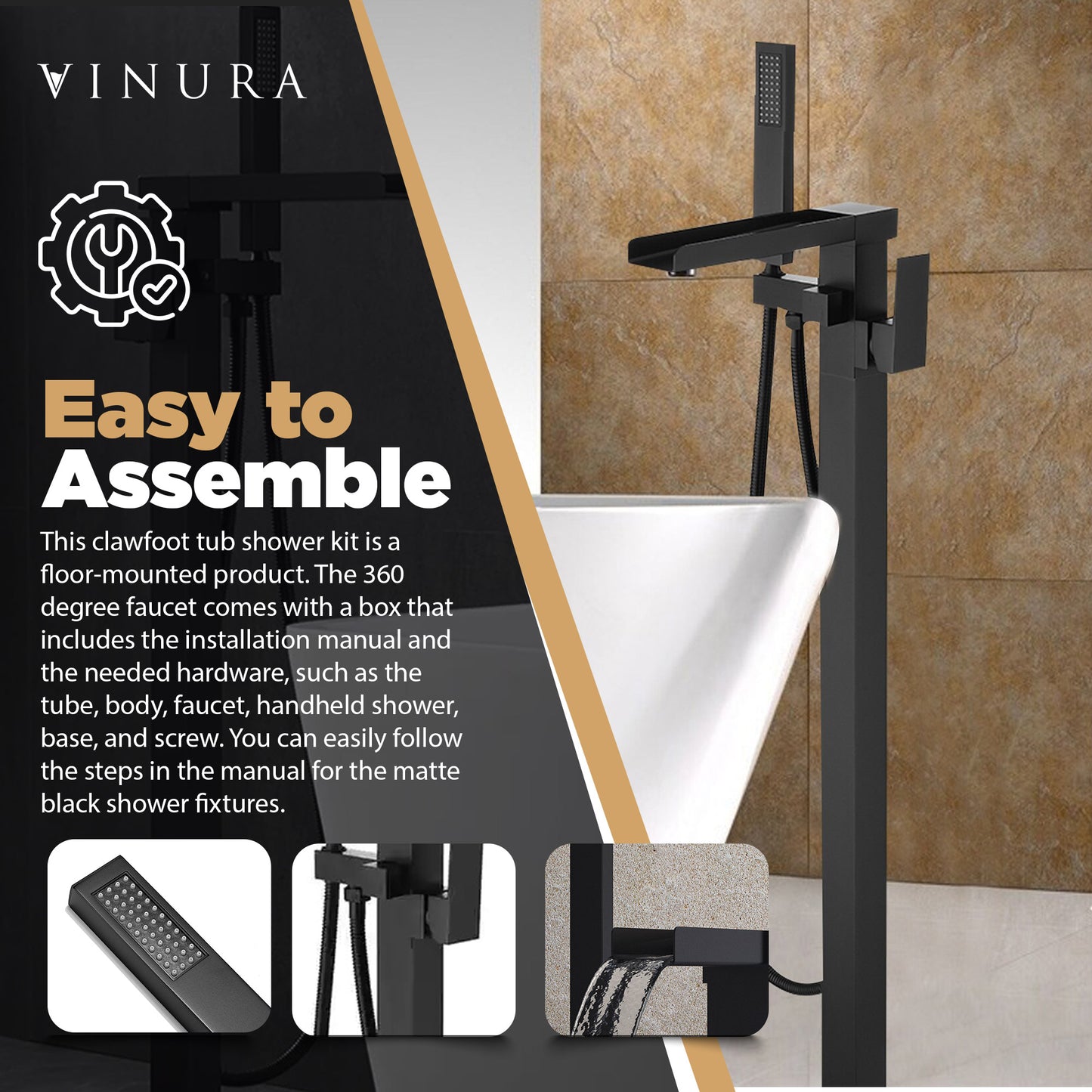 Free standing tub Faucet - Matte Black Bathtub Faucet Set 59” Hose