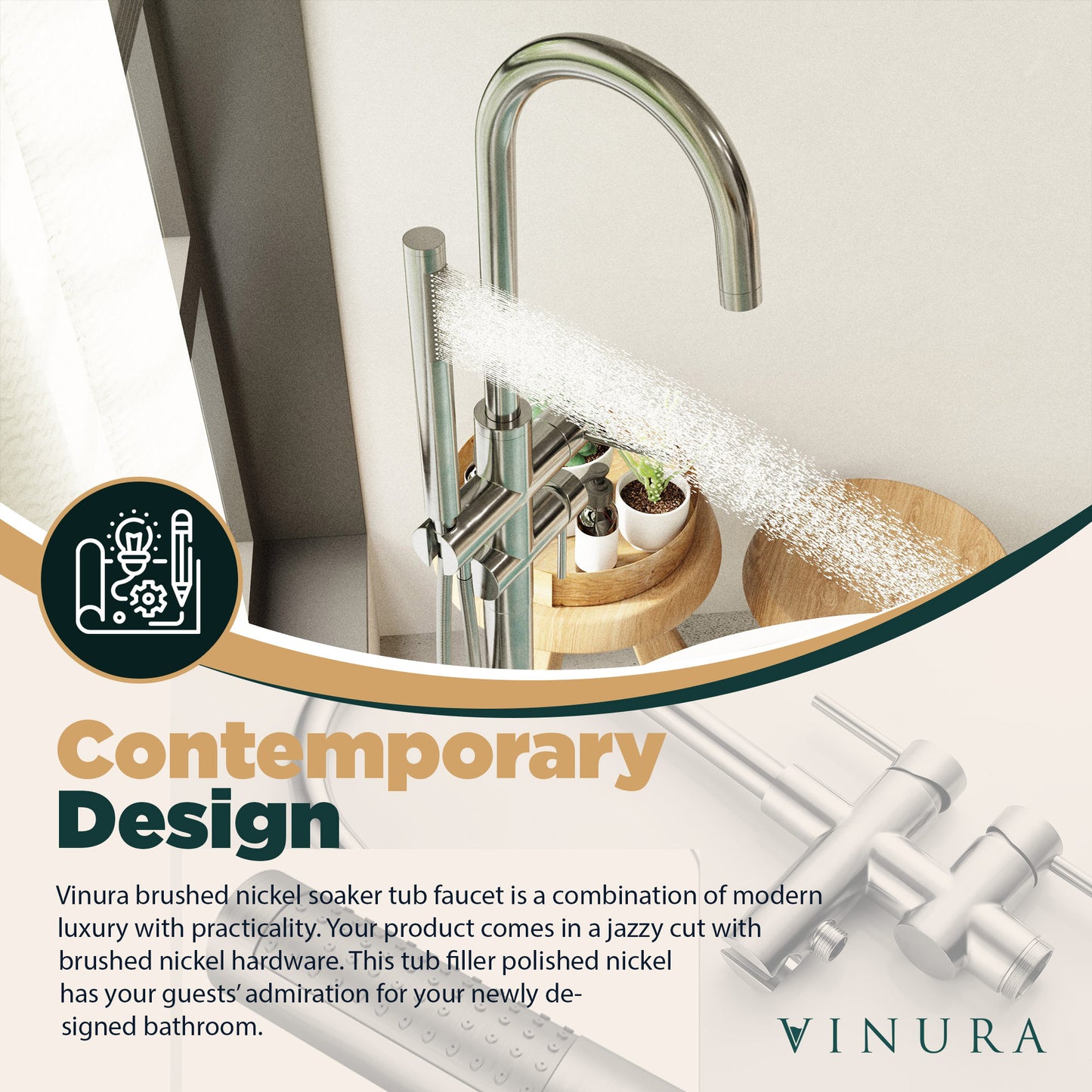 Bathtub Freestanding Faucet - Brushed Nickel Tub Spout