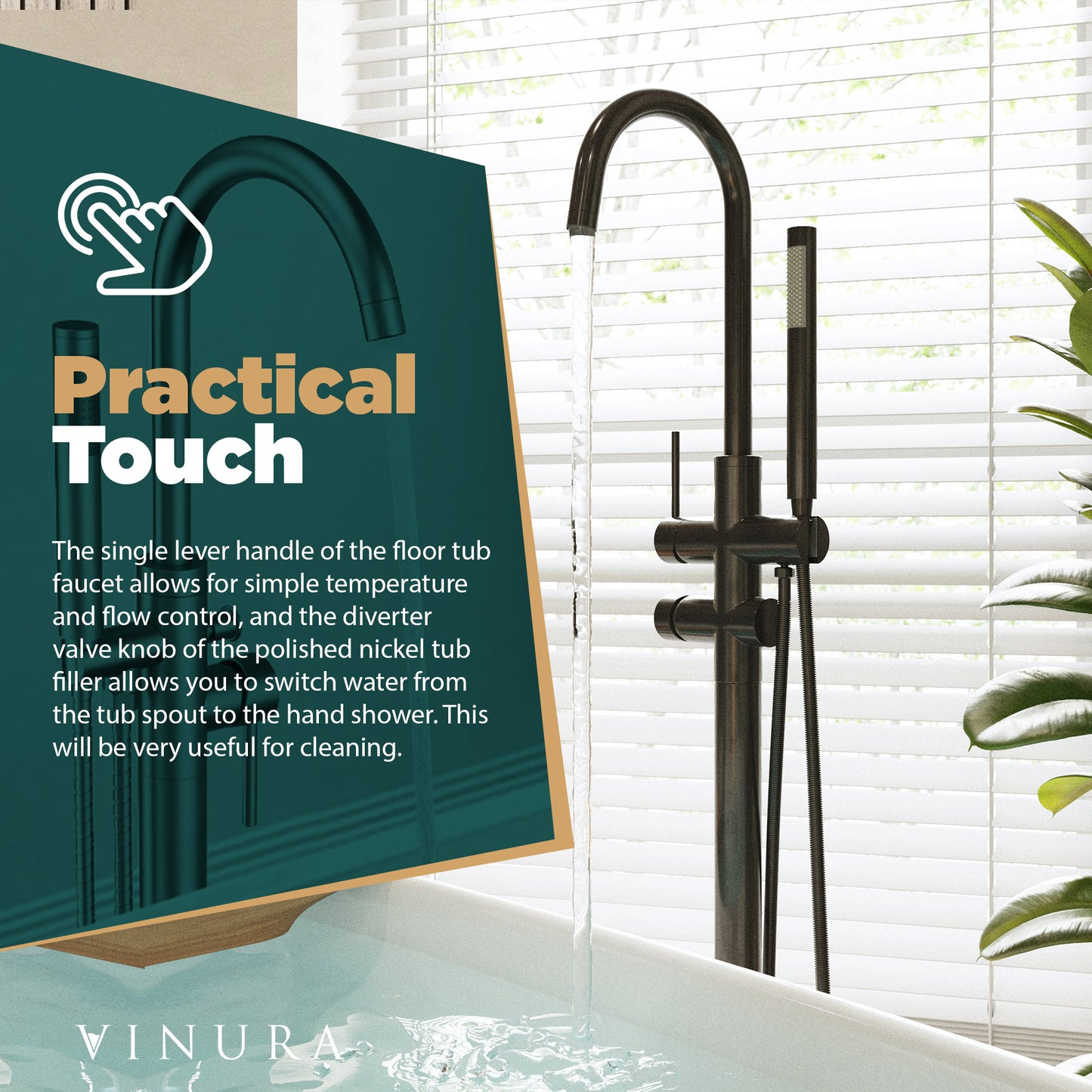 Bathtub Freestanding Faucet - Modern 360 Degree Matte Black Faucet