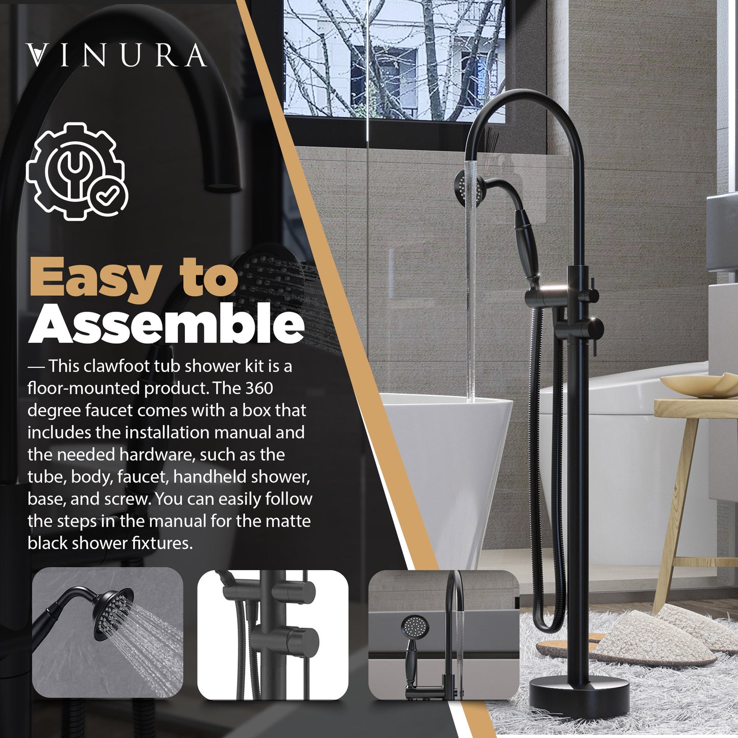 Free Standing Tub Faucet - Matte Black Bathtub Faucet Set 59” Hose