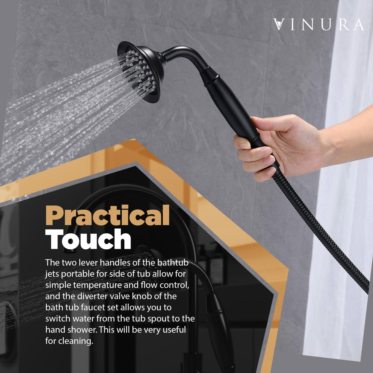 Free Standing Tub Faucet - Matte Black Bathtub Faucet Set 59” Hose