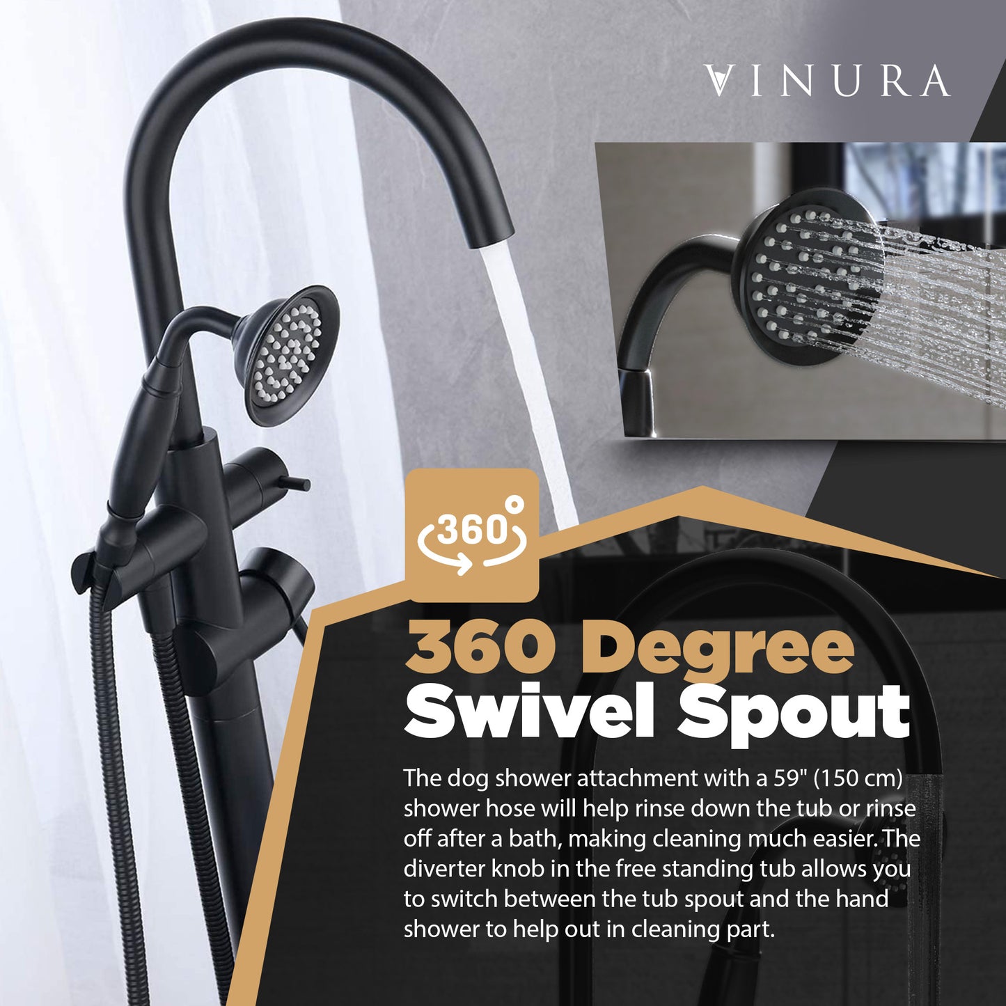 Free Standing Tub Faucet - Matte Black Bathtub Faucet Set 59” Hose