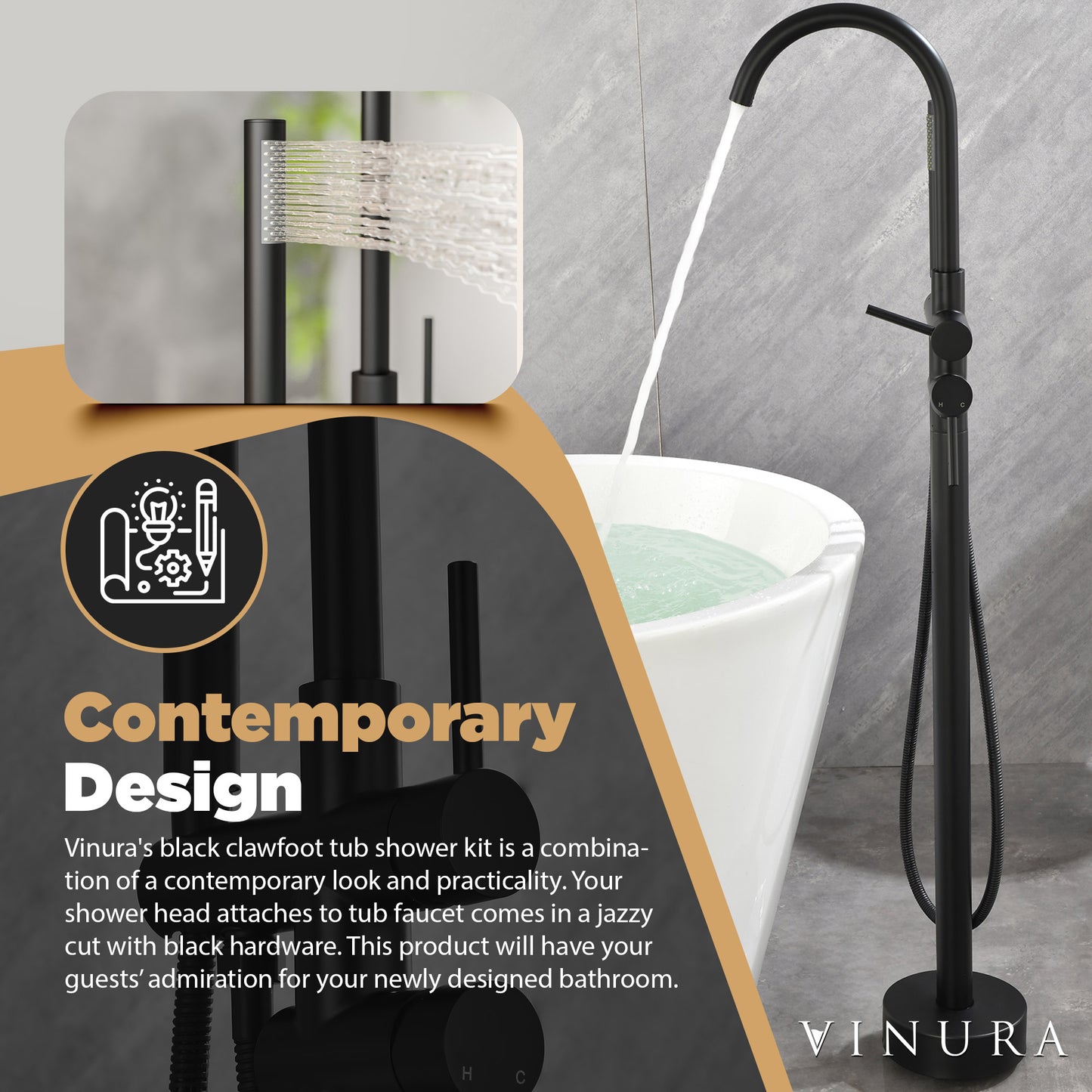 Freestanding Bathtub Faucet - Matte Black 360 Degree Bathtub Faucet Set