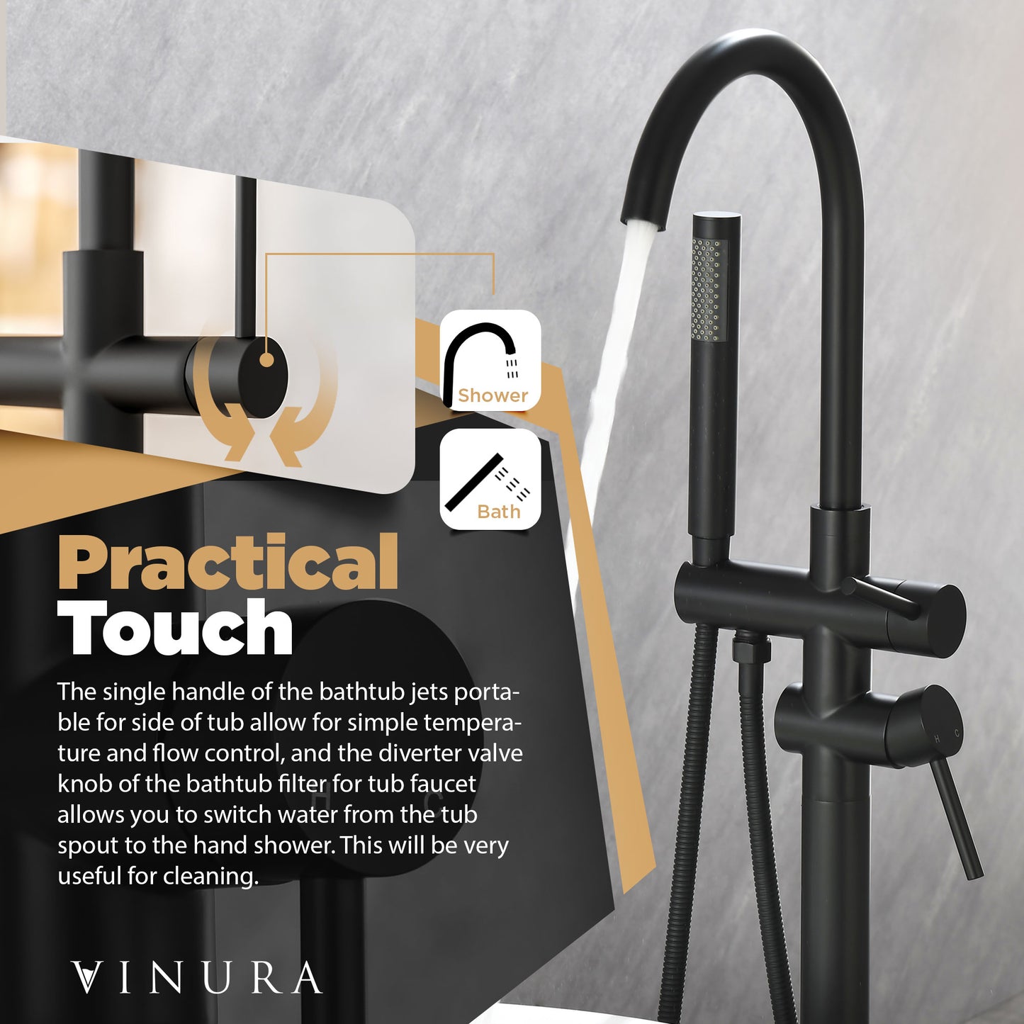 Freestanding Bathtub Faucet - Matte Black 360 Degree Bathtub Faucet Set