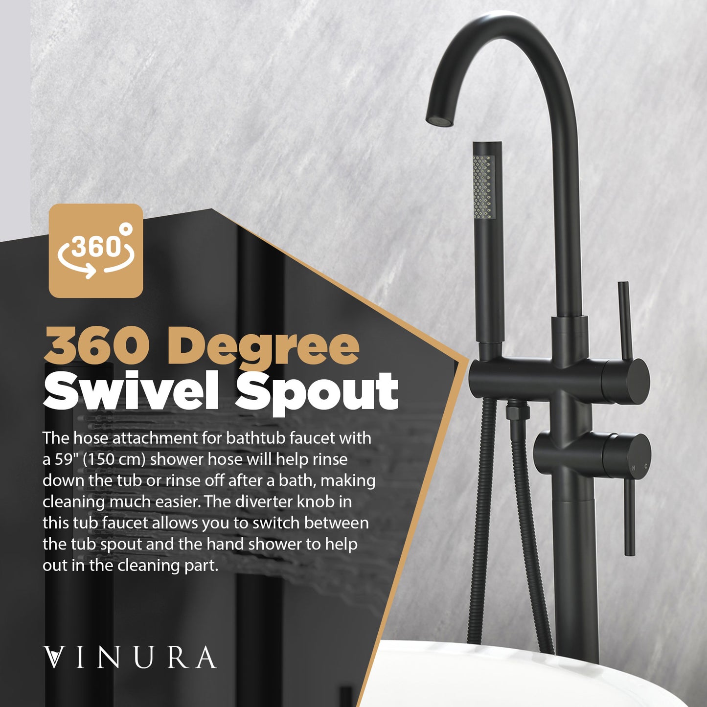 Freestanding Bathtub Faucet - Matte Black 360 Degree Bathtub Faucet Set