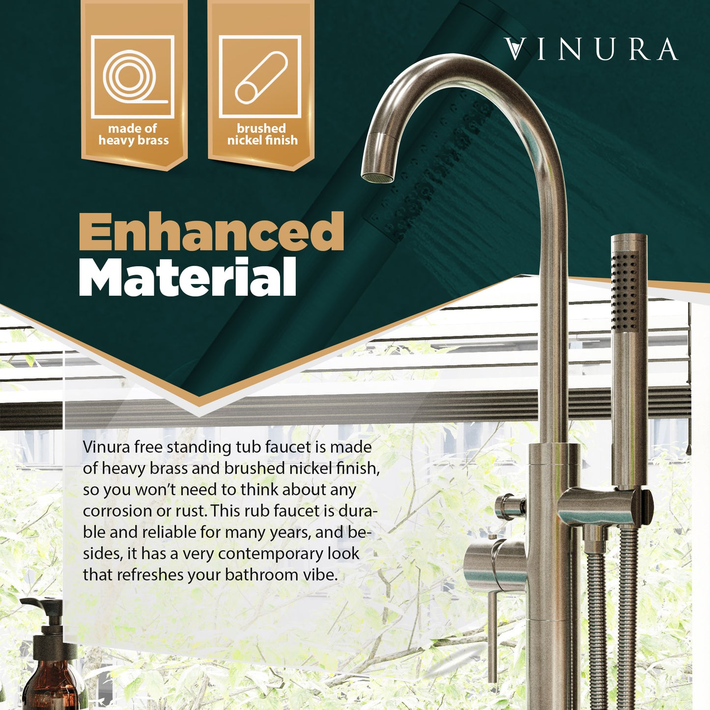 Bathtub Freestanding Faucet - Brushed Nickel Floor Tub Faucet