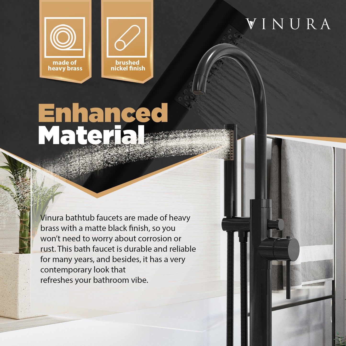 Bathtub Freestanding Faucet - Heavy Brass Matte Black Faucet