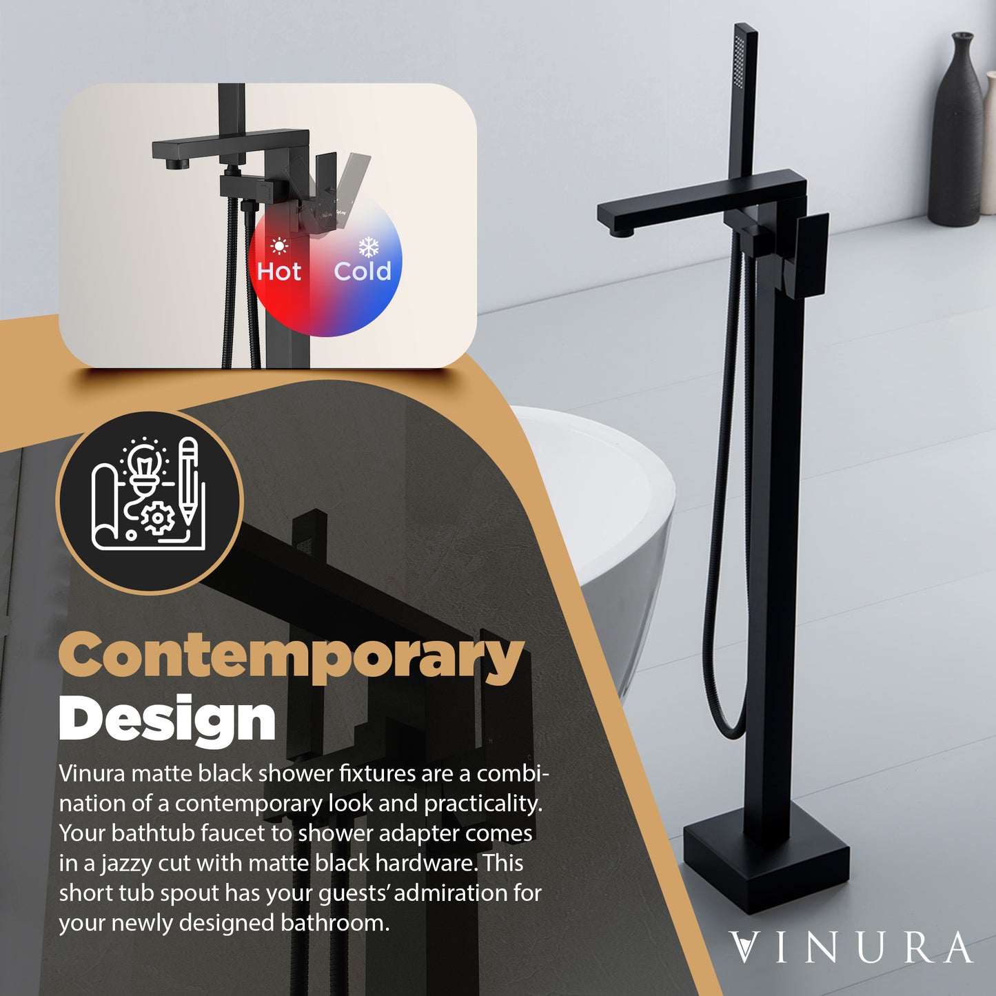 Bathtub Freestanding Faucet - Heavy Brass Matte Black Faucet