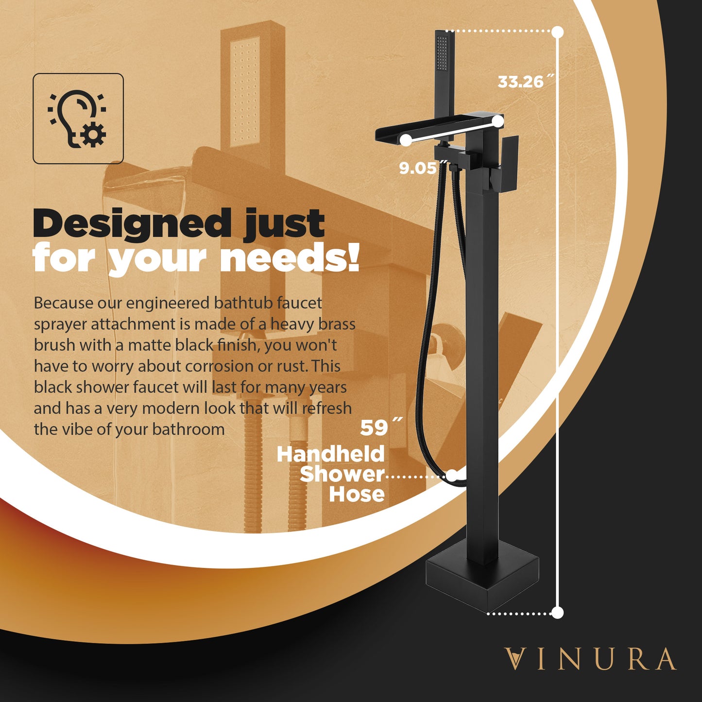 Bathtub Freestanding Faucet - Modern 360 Degree Matte Black Faucet