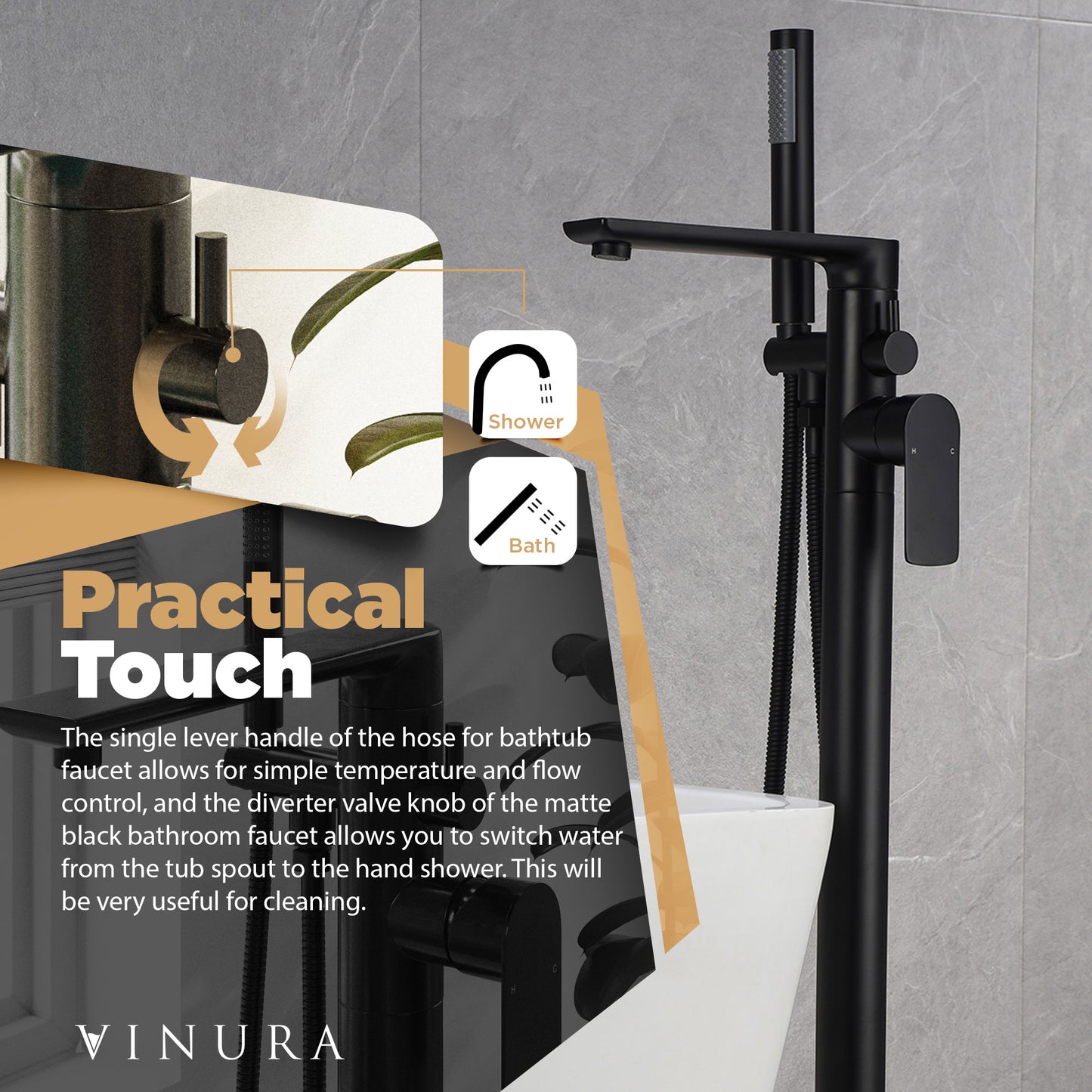 Bathtub Freestanding Faucet - Matte Black Clawfoot Tub Faucet