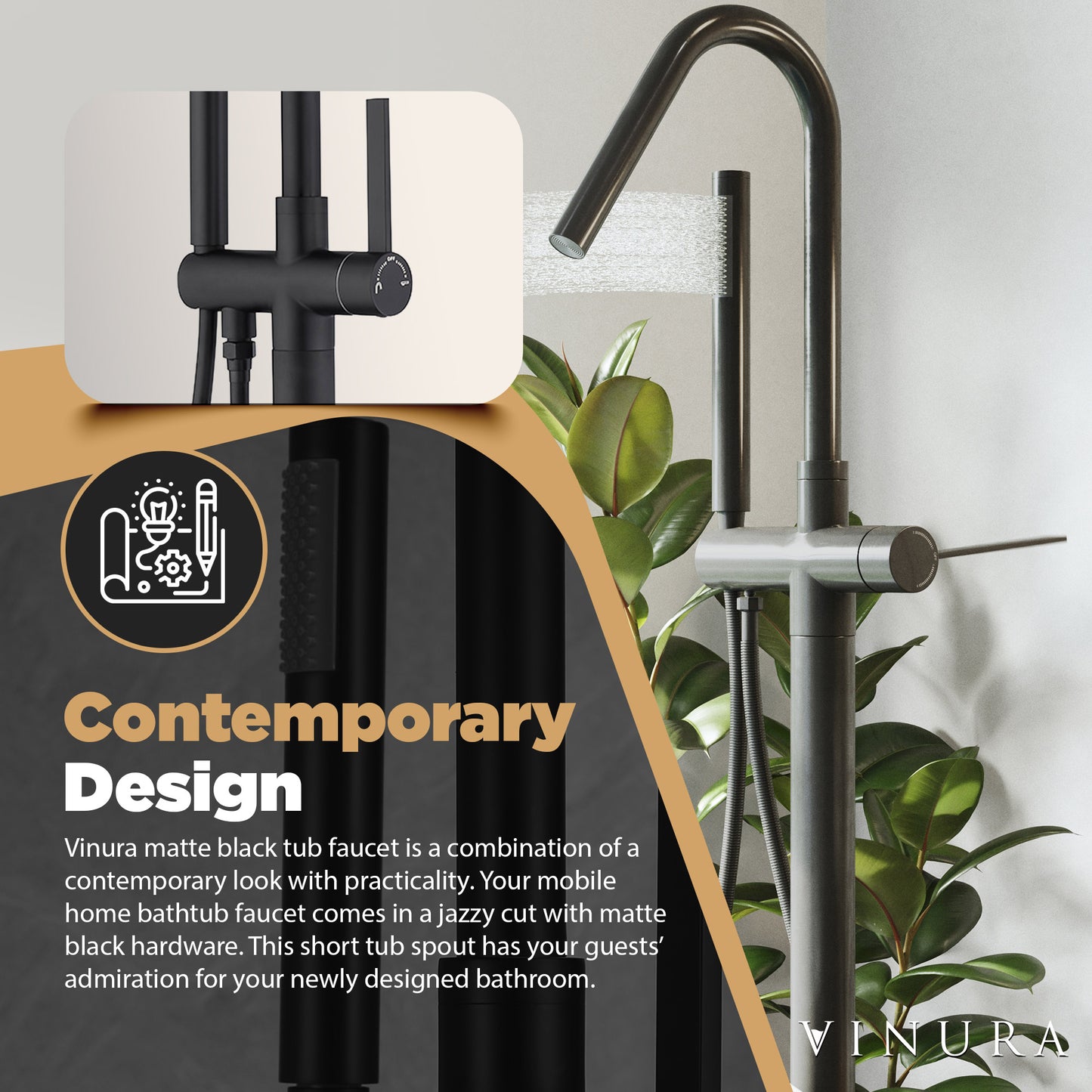 Bathtub Freestanding Faucet - Matte Black Clawfoot Tub Faucet