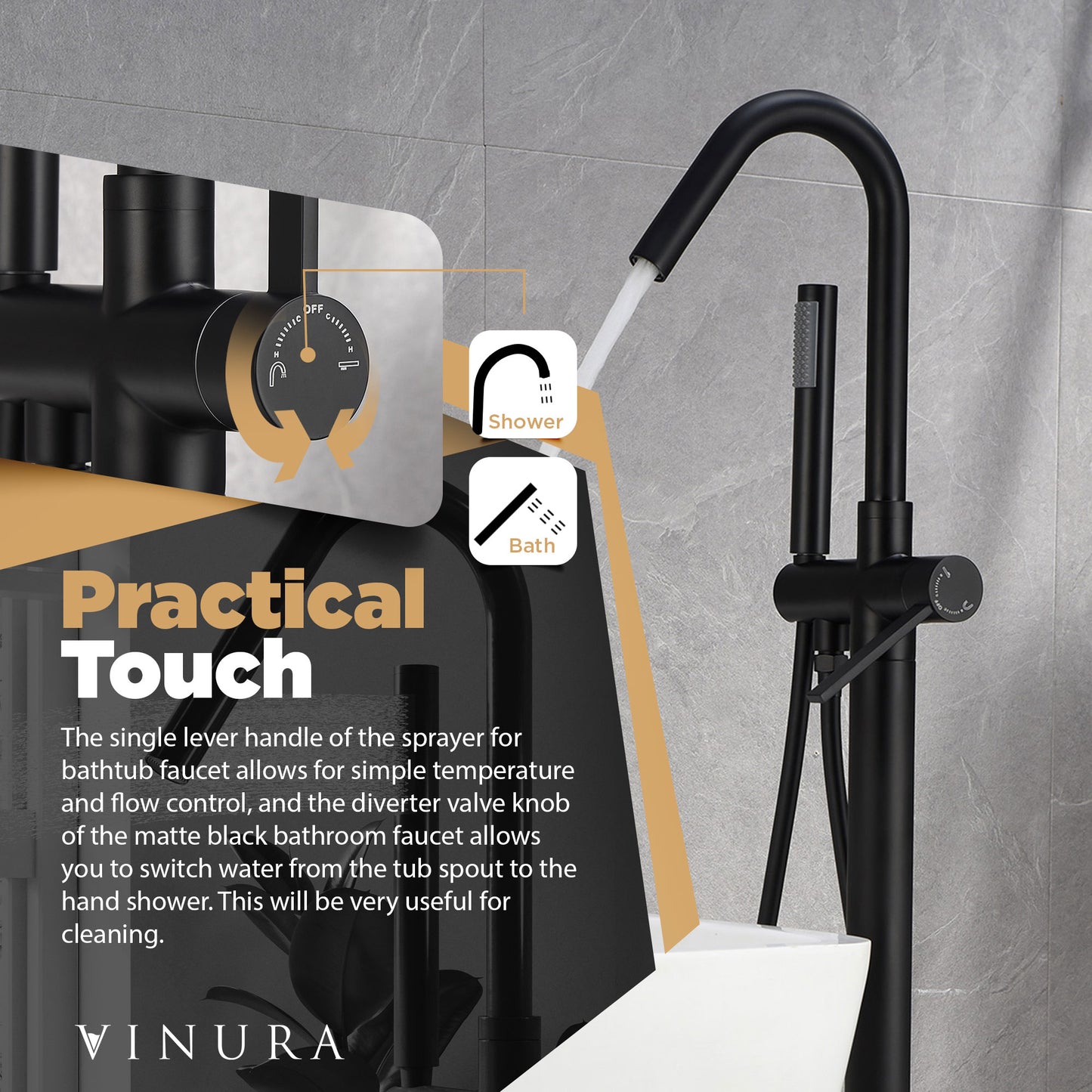 Bathtub Freestanding Faucet - Matte Black Clawfoot Tub Faucet