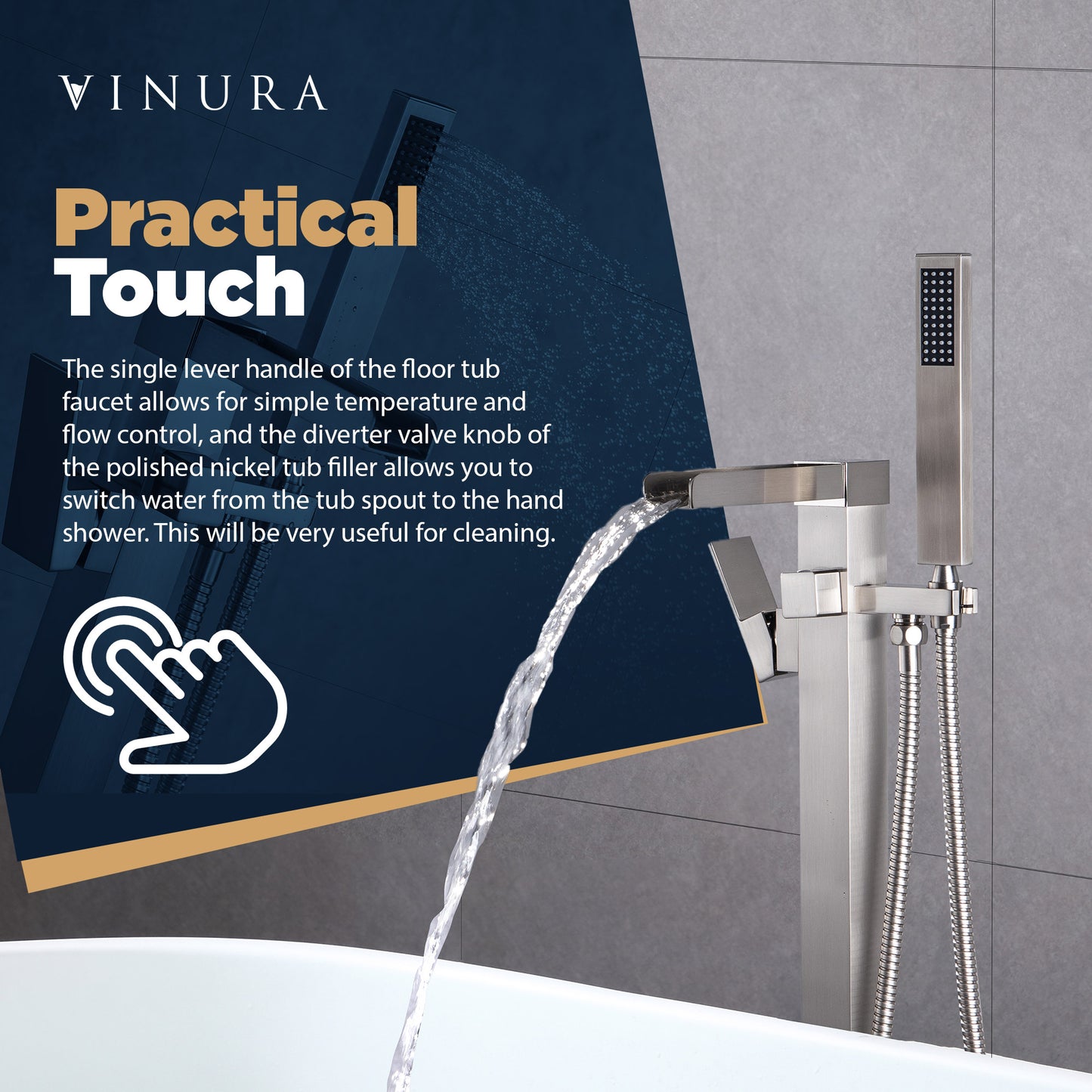 Bathtub Freestanding Faucet - Brushed Nickel Floor Tub Faucet