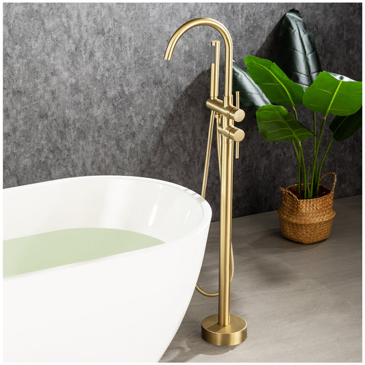 Free Standing Bathroom Tub Faucet - Gold Finish Floor Tub Faucet