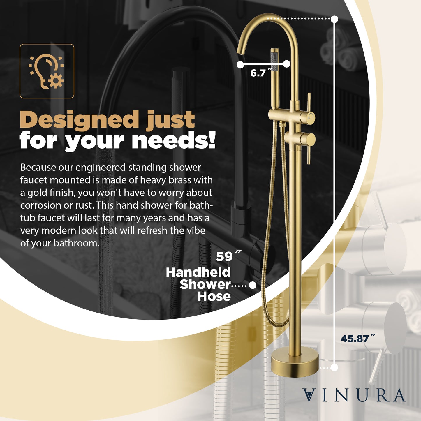 Free Standing Bathroom Tub Faucet - Gold Finish Floor Tub Faucet