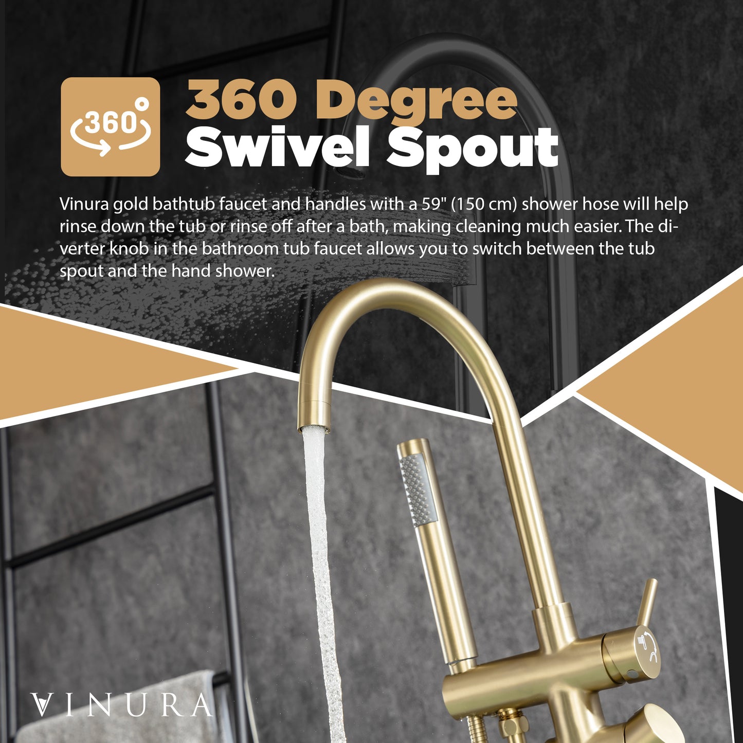 Free Standing Bathroom Tub Faucet - Gold Finish Floor Tub Faucet