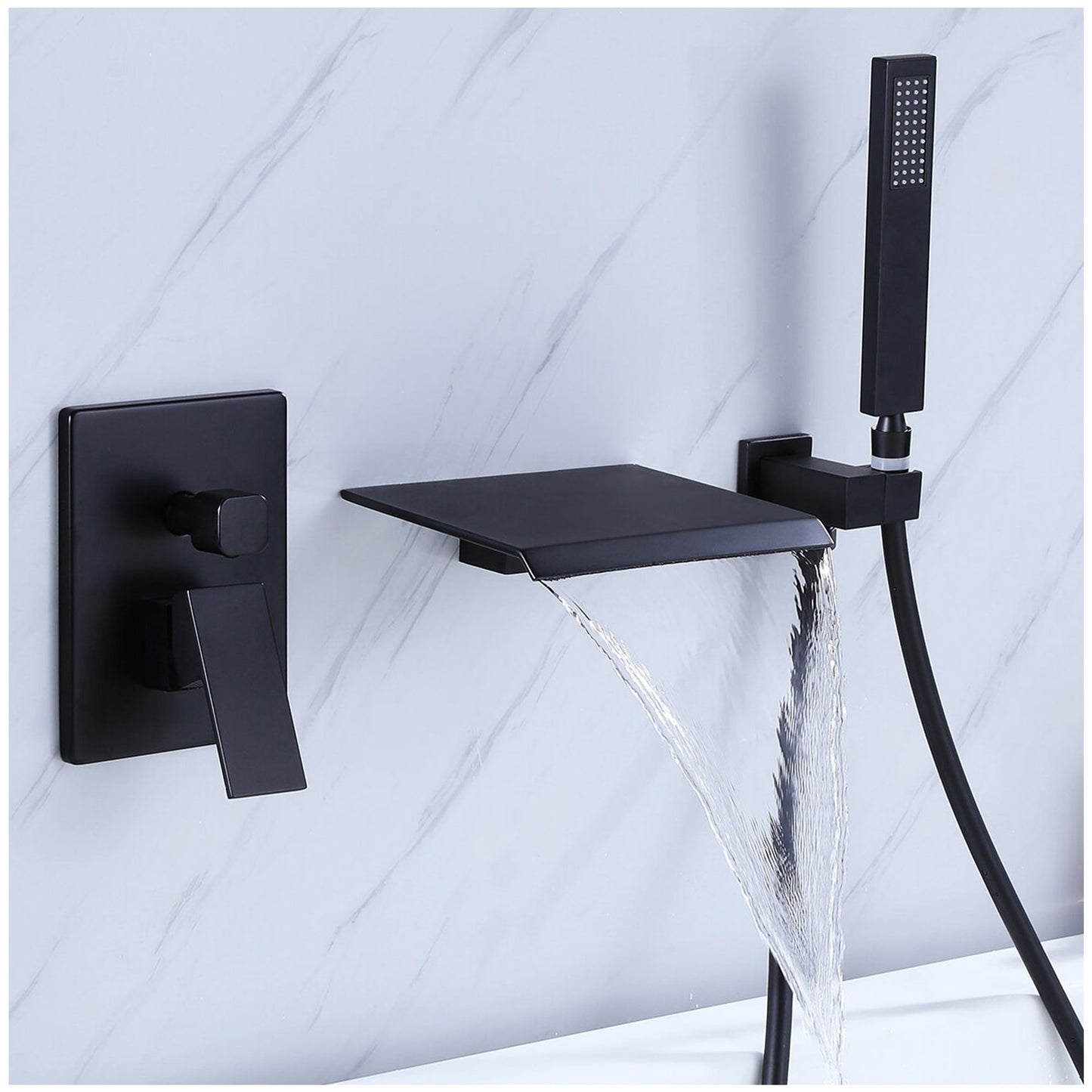 Rain Shower Head with Handheld Spray - Matte Black Waterfall Faucet